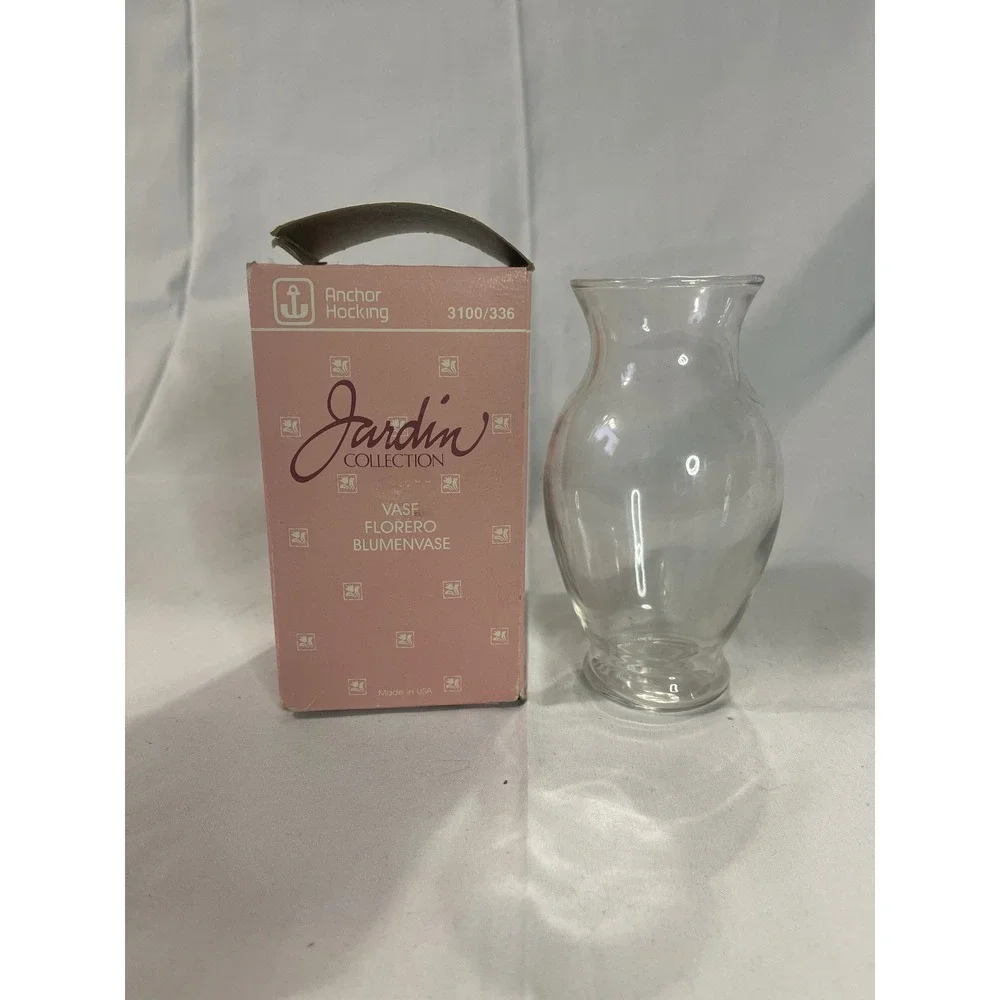 Anchor‎ Hocking Jardin Collection Clear Glass Vase 3100/336 Vintage NIB Made USA